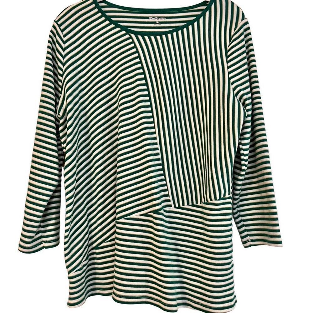 Kim Rogers Green White Gold Striped Top Size XL